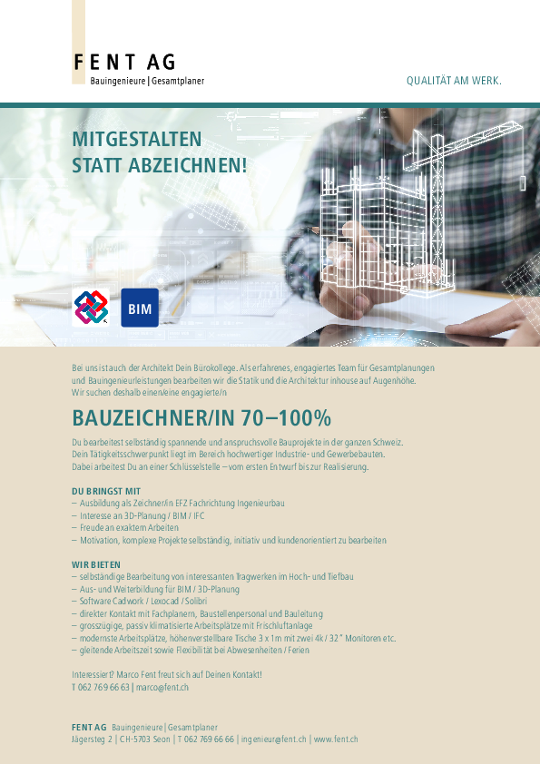 Inserat BauzeichnerIn